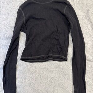 American Eagle Black Ribbed Crop Hoodie